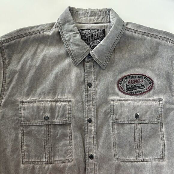 Affliction Other - Affliction Black Premium Men XL Speed Shop Skull Button Up Shirt Gray Biker Y2K